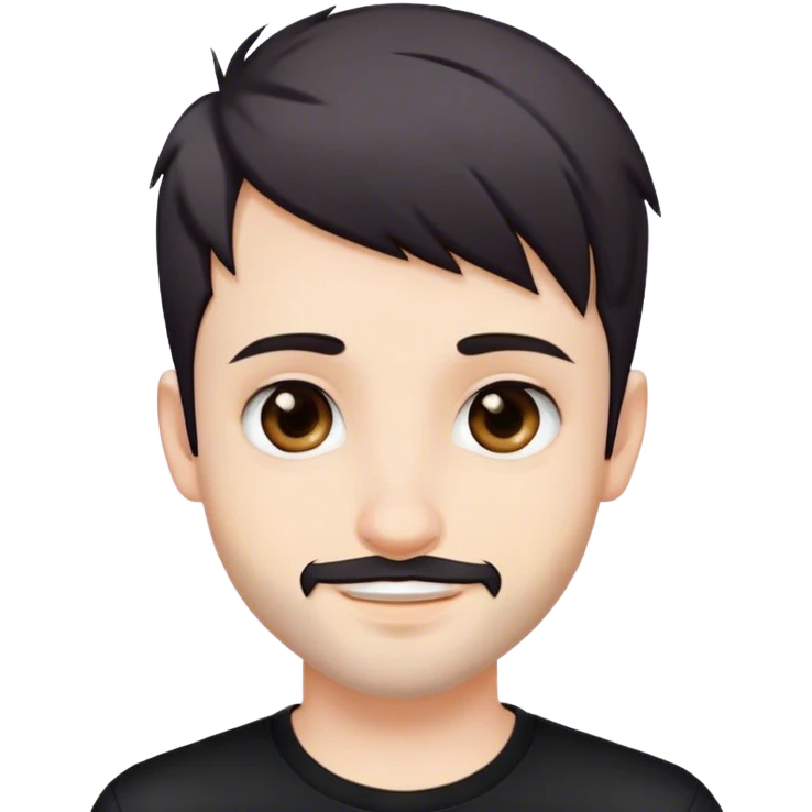 Cute white male, short dark colored hair and facial hair, nose and lip piercing, emo smiling emoji