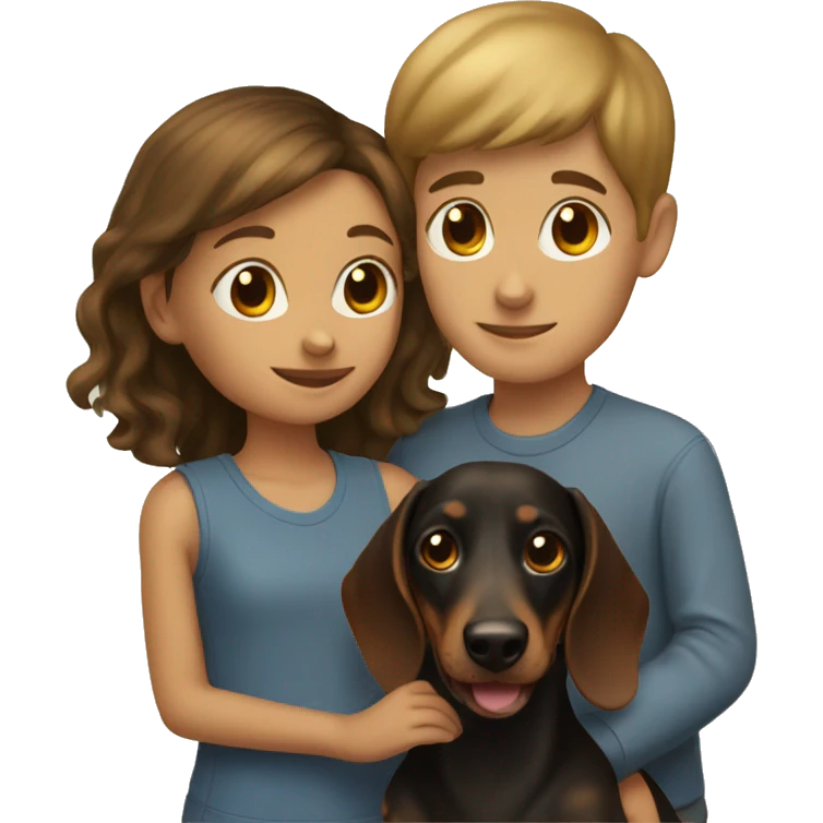 Girl and boy with dachshund emoji