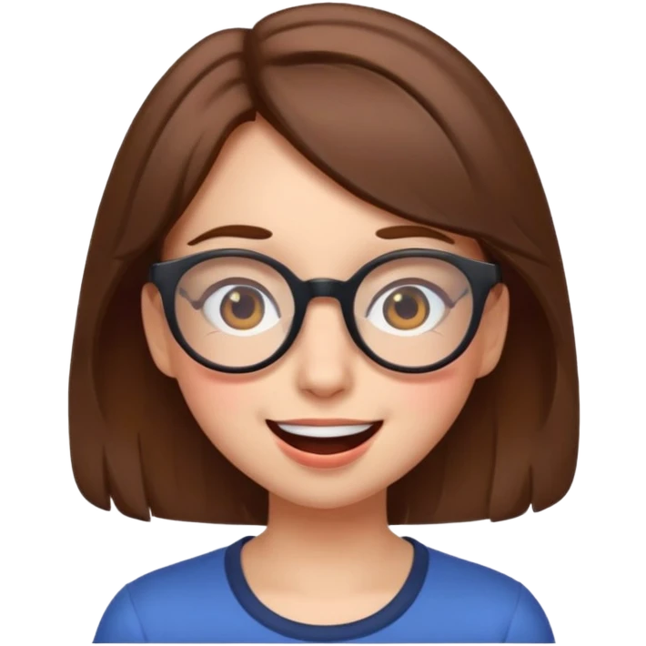 funny girl with brown hair and glasses, winking expression, Discord emoji style emoji