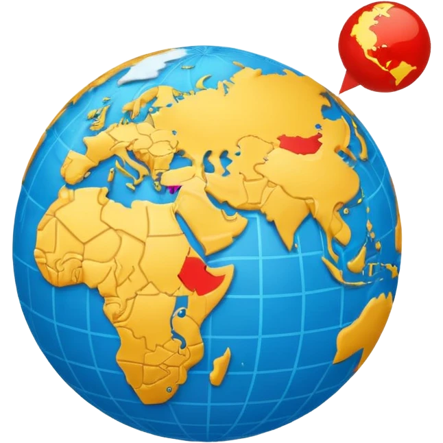 Create a realistic emoji of a text flying around an earth ball. the text includes multiple languages or language signs emoji