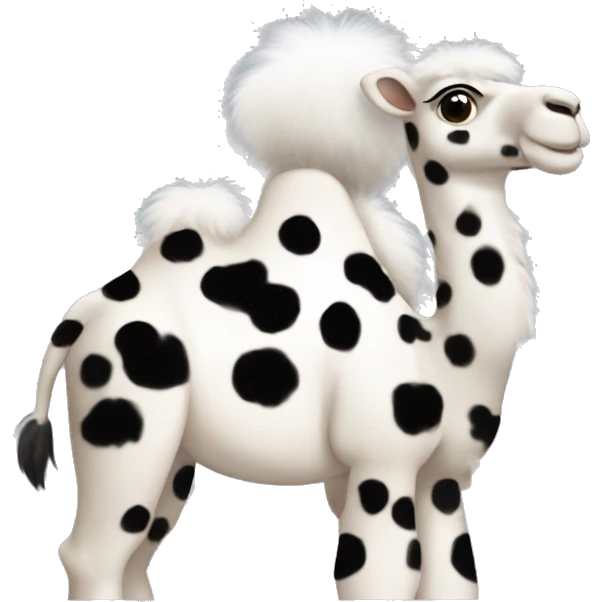 A camel with a dalmatian head, white fur with dalmatian patterns emoji