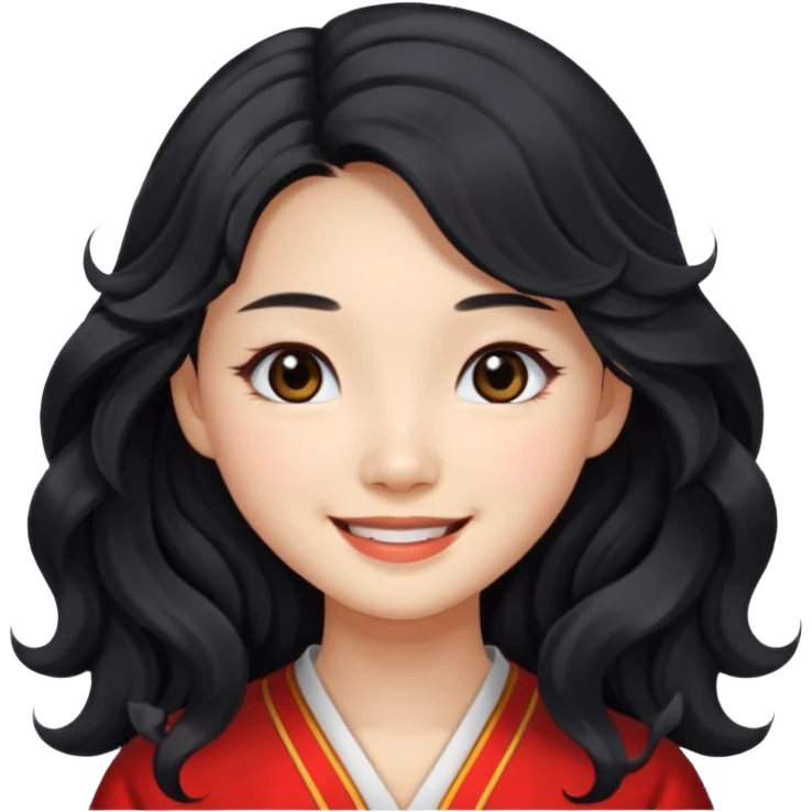 beautiful Chinese girl with black wavy long hair and black eyes emoji
