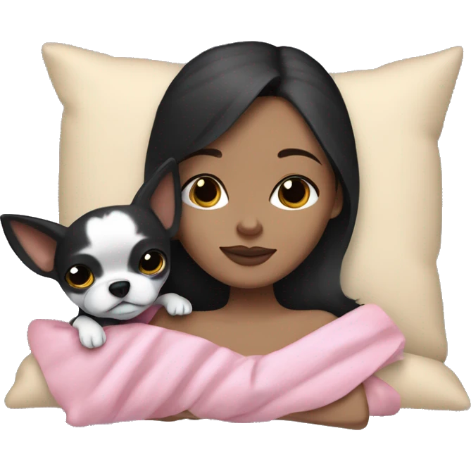 brunette Sleeping beauty girl with black chihuahua  emoji