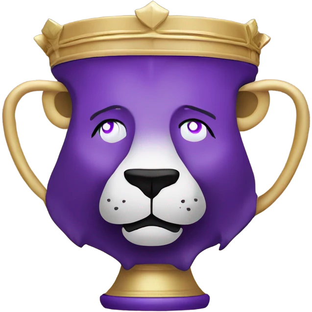 Lion drinking out a purple and gold cup with a crown on the top  emoji