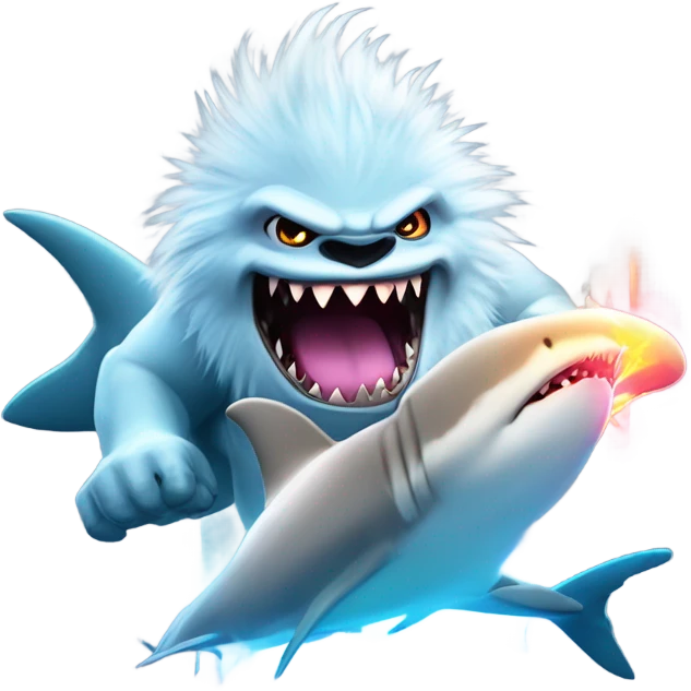 yeti riding a shark that shoots lasers out of its eyes emoji