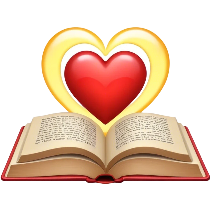 A book with a glowing light or a heart symbol emoji