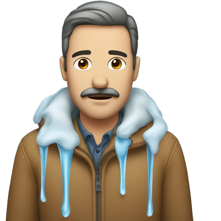 Guy with icicles hanging off his stache and freezing emoji