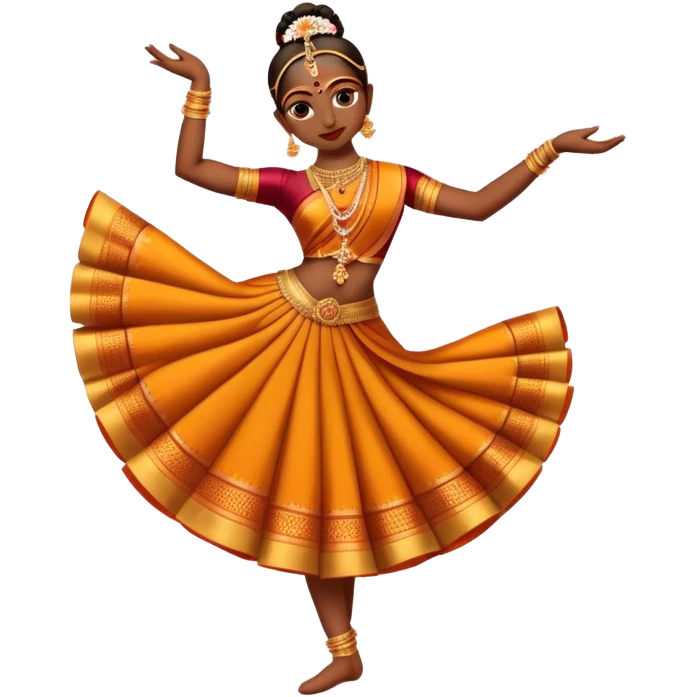 cinematic-realistic-bharatanatyam-dance-emoji,-depicted-as-an-elegant-classical-indian-dance-performance-with-graceful-poses,-intricate-costumes,-and-expressive-hand-gestures,-rendered-with-rich-textures-and-warm-dramatic-lighting, single dancer full body  emoji