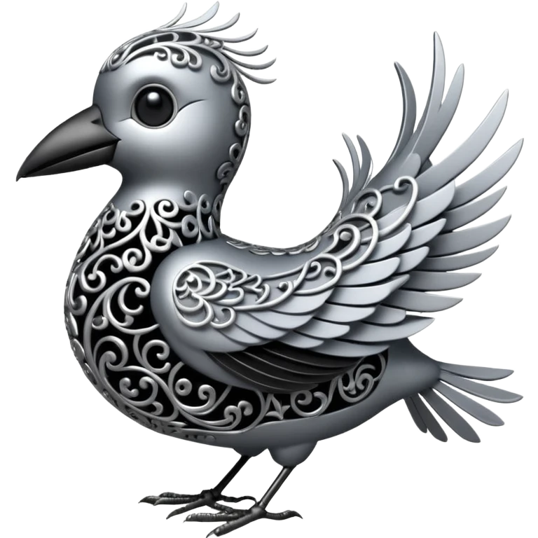 Black and silver filigree bird, 3D, extremely detailed design emoji