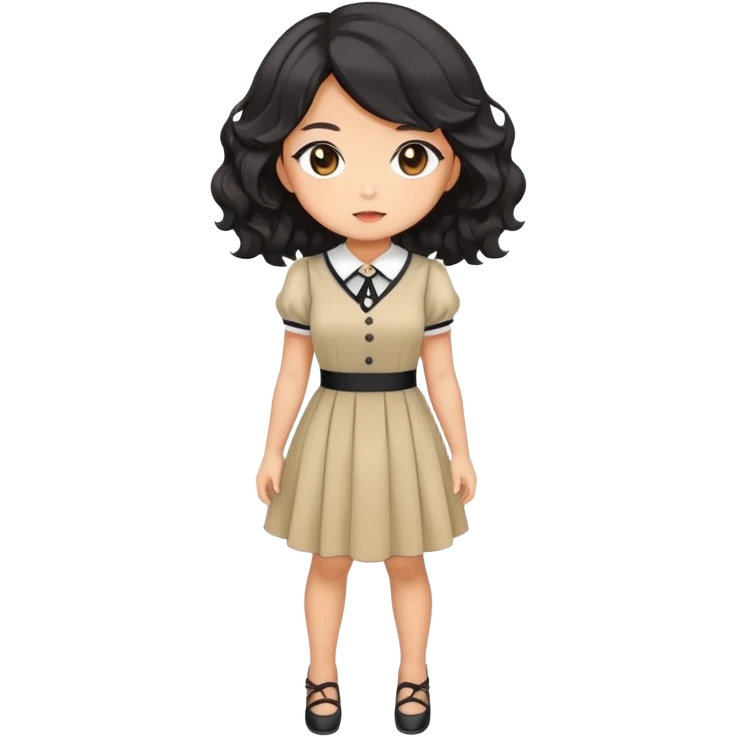 Cute kawaii gorgeous anime lady with black wavy hair wearing a soft feminine dress but looking confident like a boss lady emoji
