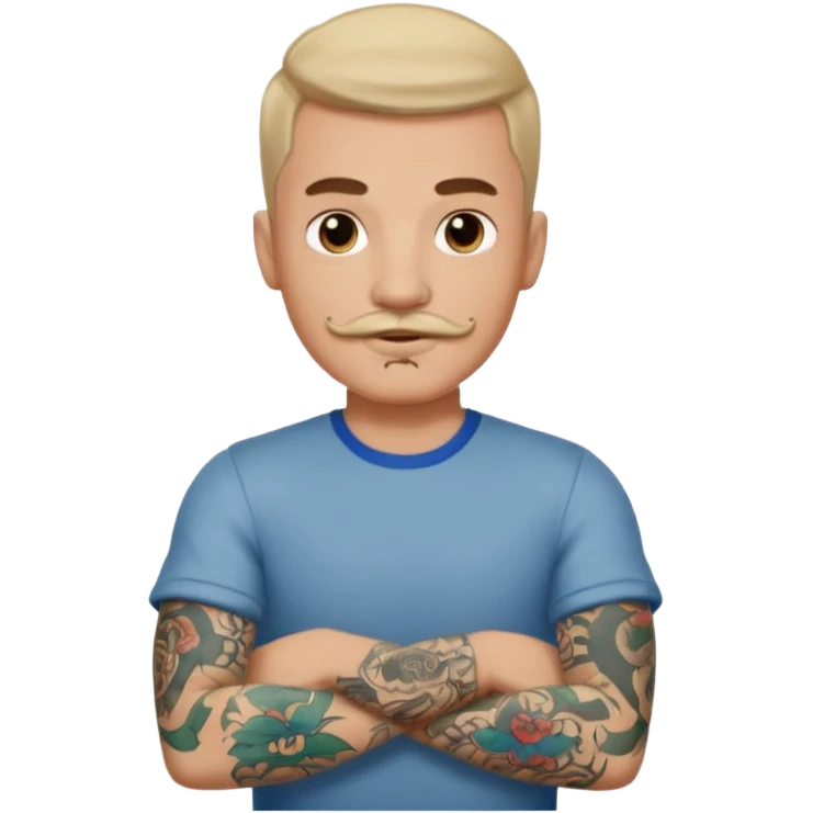 Handsome boy with mustache and a sleeve arm of tattoos emoji
