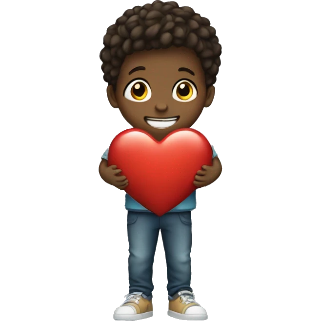 Kid holding a heart emoji