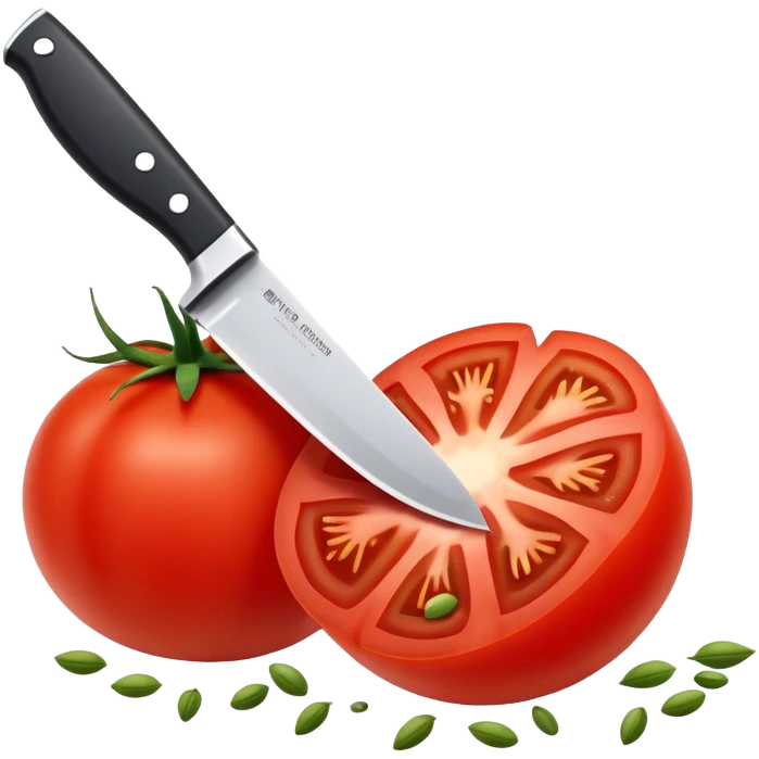 knife cutting a ripe red tomato emoji