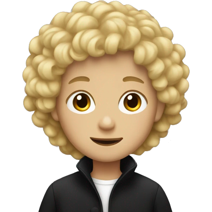blonde boy with curly hair and a black coat emoji