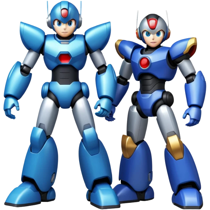 Megaman X, Zero, and Sigma as friendly robots standing together, video game characters emoji