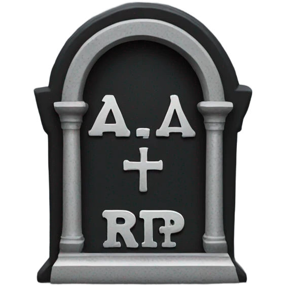a black grave with the letters RIP on a silver  emoji