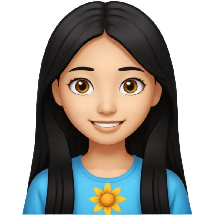 20 yr old asian woman hair  center part big eyes big smile tanned skin straight black hair hippie part hair  emoji