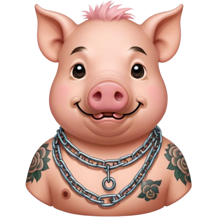 Hairy pig, tatto on face with chain on the neck emoji