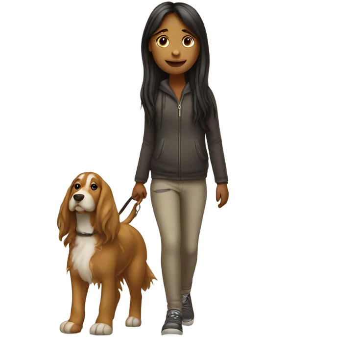 Girl with long hair walking big dog emoji
