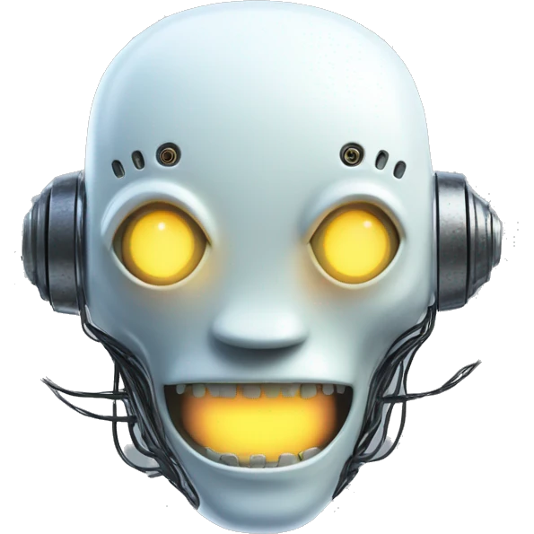 Alien robot head with glowing wires and white teeth  emoji