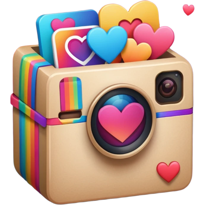 a box with an instagram logo on its face,  open with swipe files inside and hearts, likes  emoji