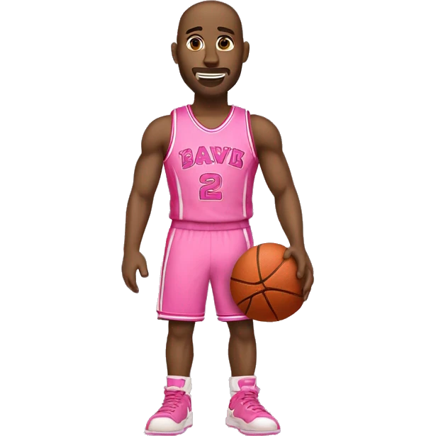 "An emoji of a white-skinned man wearing a pink basketball jersey and holding a pink basketball." emoji