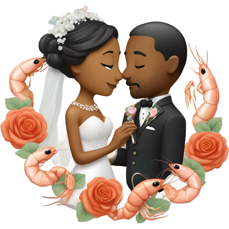 Two shrimp kissing at their wedding  emoji