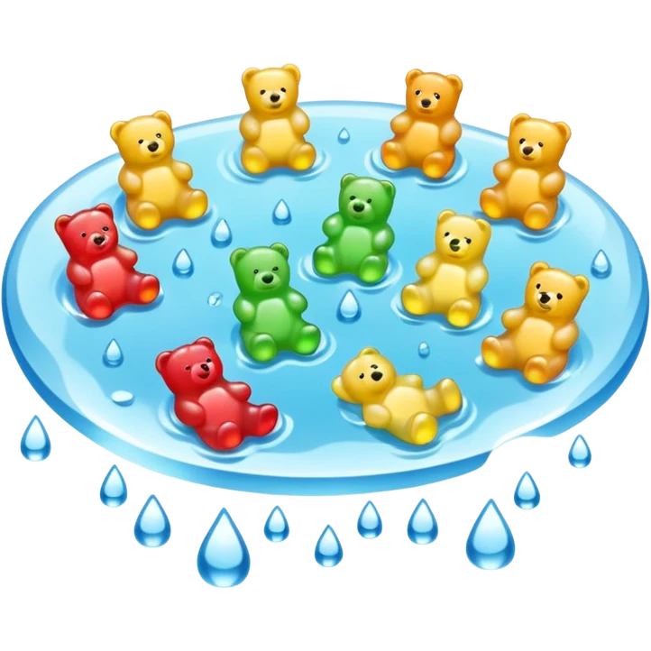 puddle with tiny clear gummy bears floating in it on their backs emoji