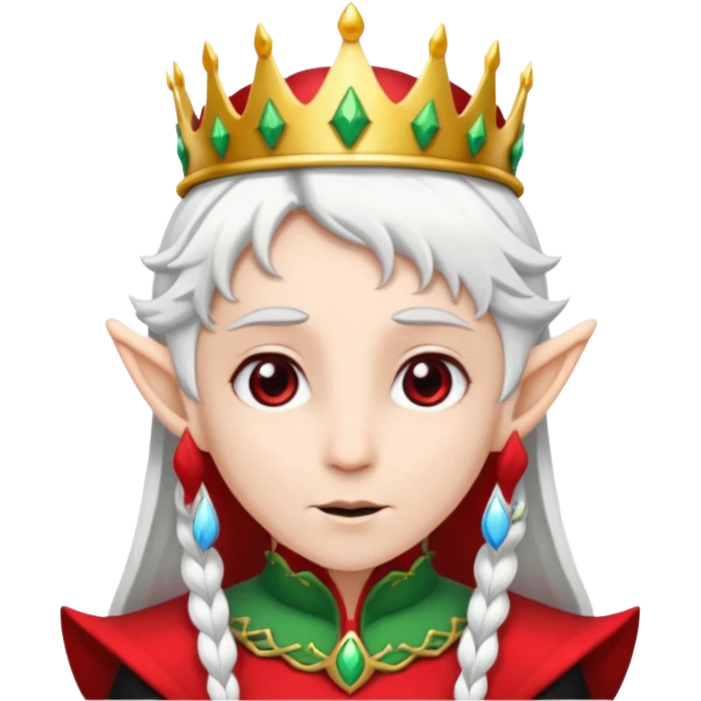 an elf with crown on the head, wearing black and red clothes, white hair emoji