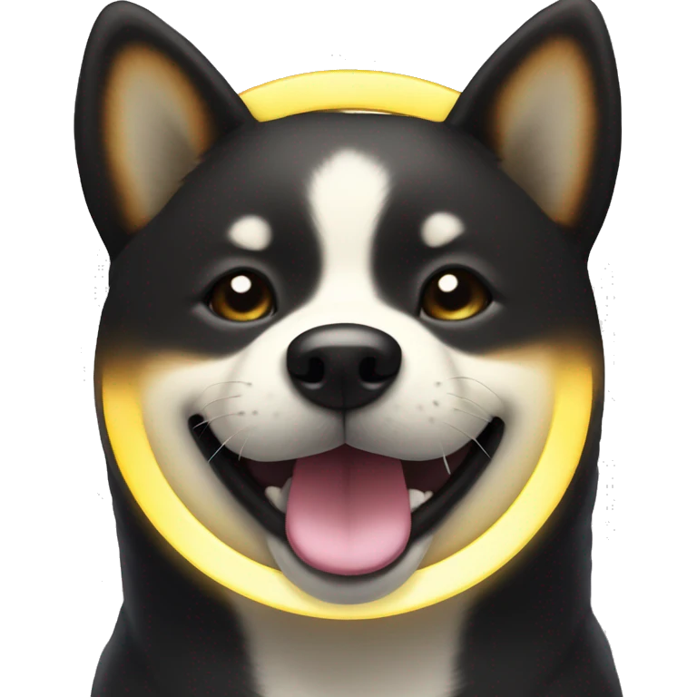 Black Shiba Inu smiling face with halo emoji