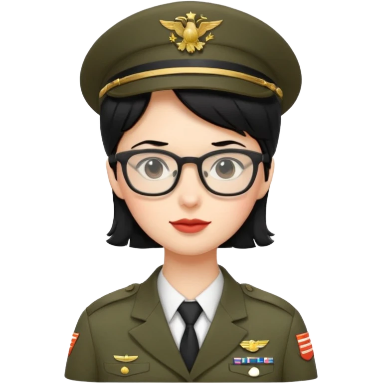Black hair military secretary glasses nerd cute no hat no insignia emoji