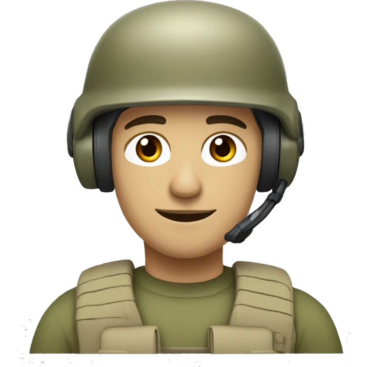 operator dressed in khaki color with a milatary helmet, without glasses, without headset, preferably male white emoji
