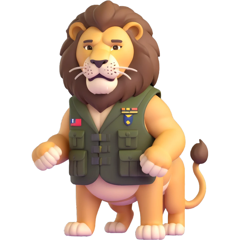 muscular lion wearing a military vest emoji