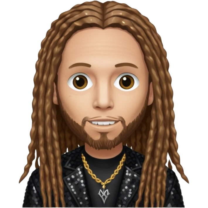 Brian Head Welch from Korn with long light brown hair, light skin, black sequin outfit emoji
