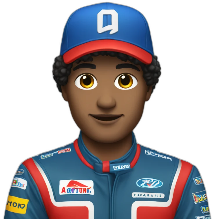 Aytron senna with a blue baseballcap and red racing suit emoji