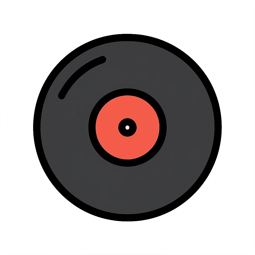 red and black vinyl record, modern icon style, sharp lines emoji