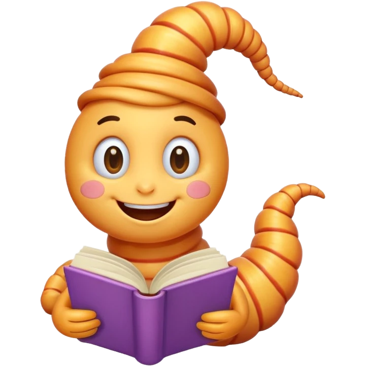 cute worm character reading book emoji