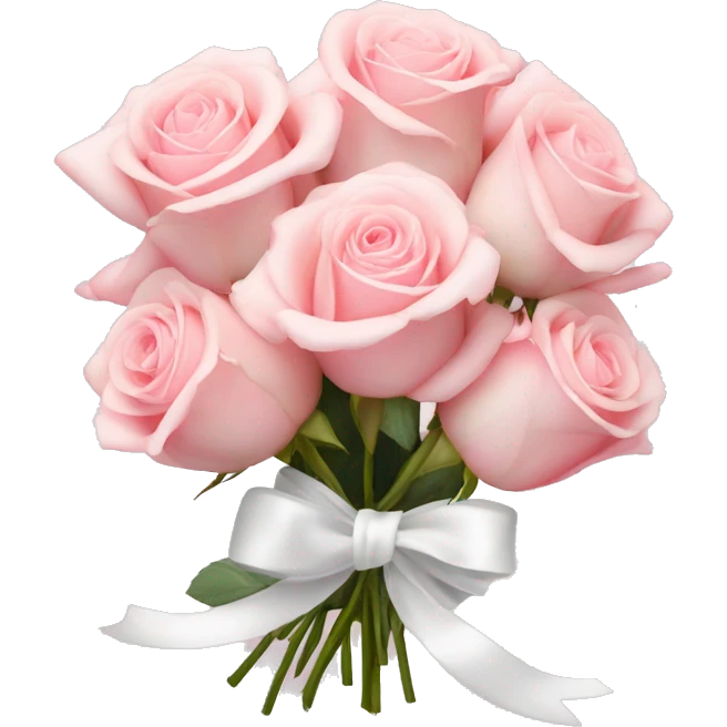 Bundle: A small bundle of light pink roses with soft petals, tied together with a simple white ribbon bow emoji
