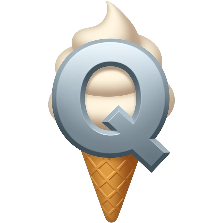The big letter "Q" in the center. Smaller the Words "Question", "Question", "Question", "Qsolve", "Qcollect" und "Qteach" around it in a comic style ice cream cone emoji