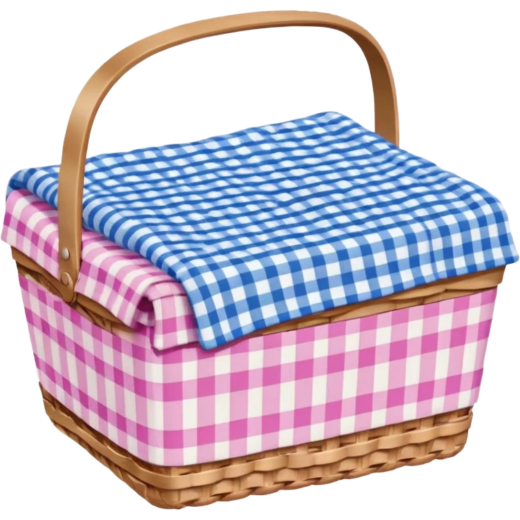 Pink picnic basket with blue gingham blanket emoji