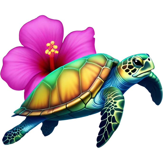 Lisa Frank Sea turtle with hibiscus  emoji