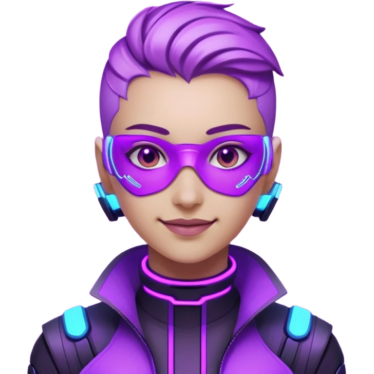neutre gender neon cyberpunk light purple happy, I don't want you to use props, não utilizar óculos  emoji