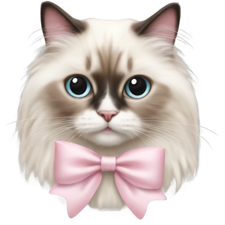 Cute Realistic ragdoll cat with pale pink bow emoji