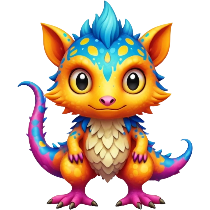 a colorful edgy cute vernid-fionbri-creature with splash patterns full body emoji