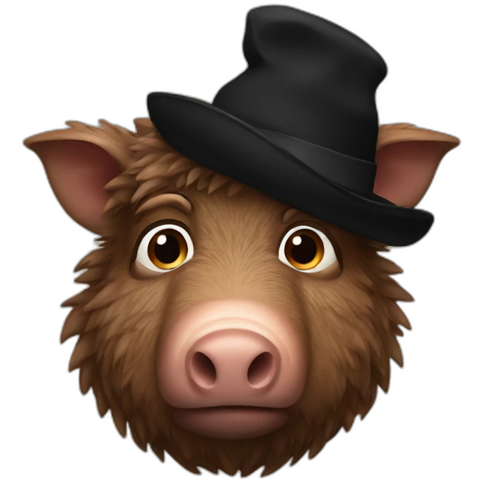 Sad brown boar with black winter hat emoji