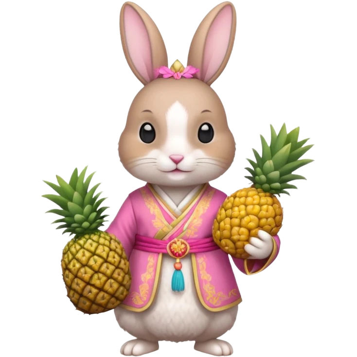 rabbit, wearing pink chinese ancient custome, with pine apple emoji