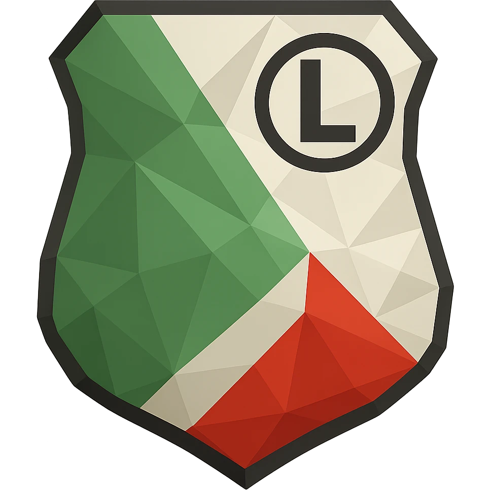 Herb Legii Warszawa with a clear letter L in the center, geometric style, maintain transparent background, sharp polygonal shapes and facets. emoji