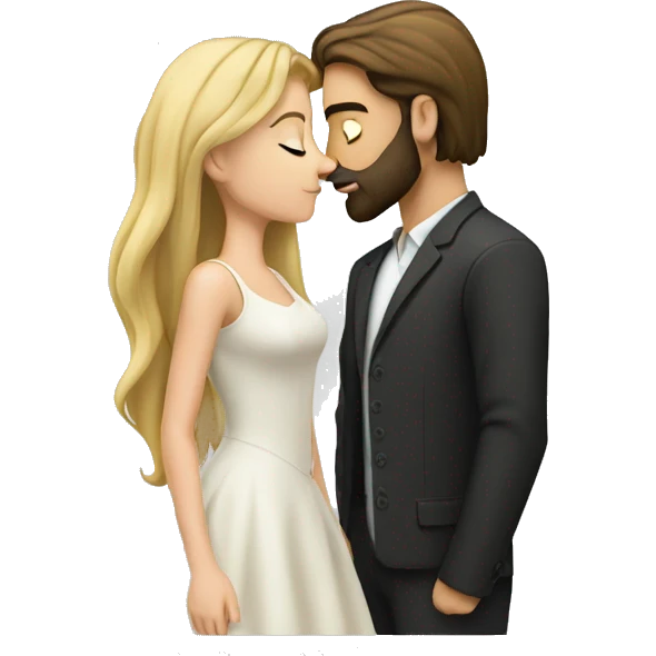 Brunette guy with beard kissing blond girl with long hair emoji