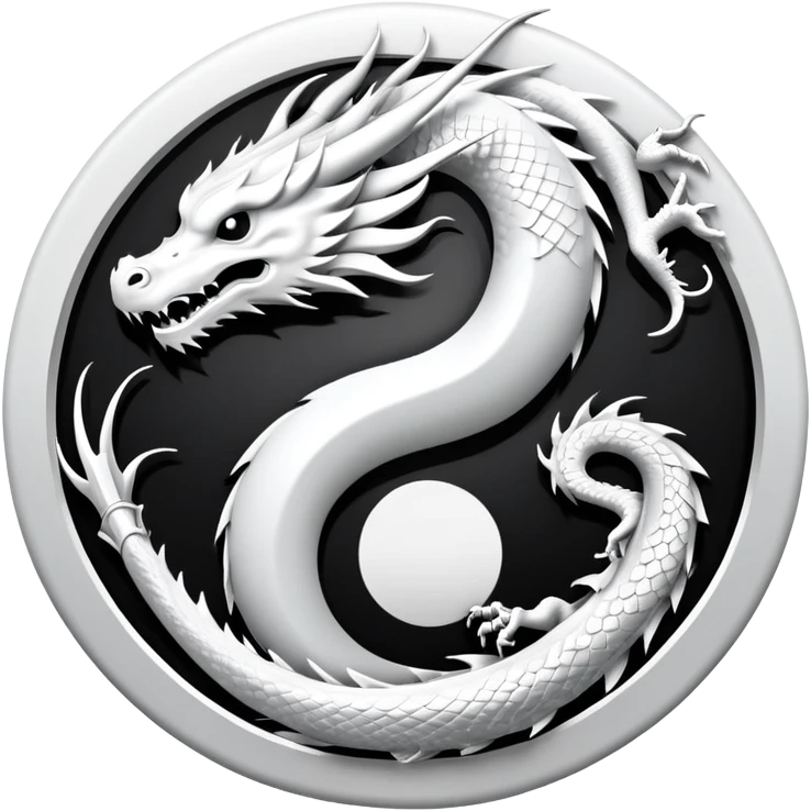 An icon symbolizing Eastern martial arts in the style of an emblem, featuring a black-and-white Yin-Yang symbol and a dragon at the center, surrounded by elements like a dojo. Transparent background highlights balance and power. emoji