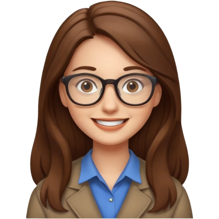 Profesora joven de fotografía, sonrriente cabello castaño y de pelo largo  emoji